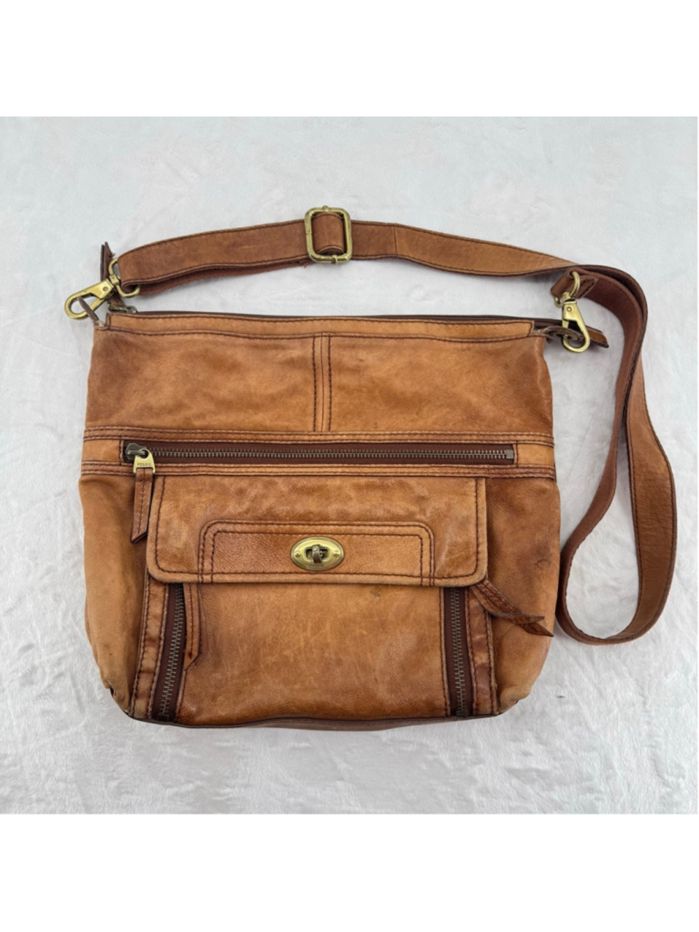 Vintage Y2K Genuine Leather Fossil Bag Camel Brown Butter Soft Shoulder Hobo